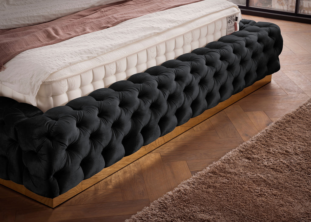 Velours Luxus Bett mit Bettkasten Schwarz PLAZA