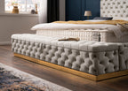 Velours Luxus Bett mit Bettkasten & Sitzbank mit Stauraum Creme PLAZA