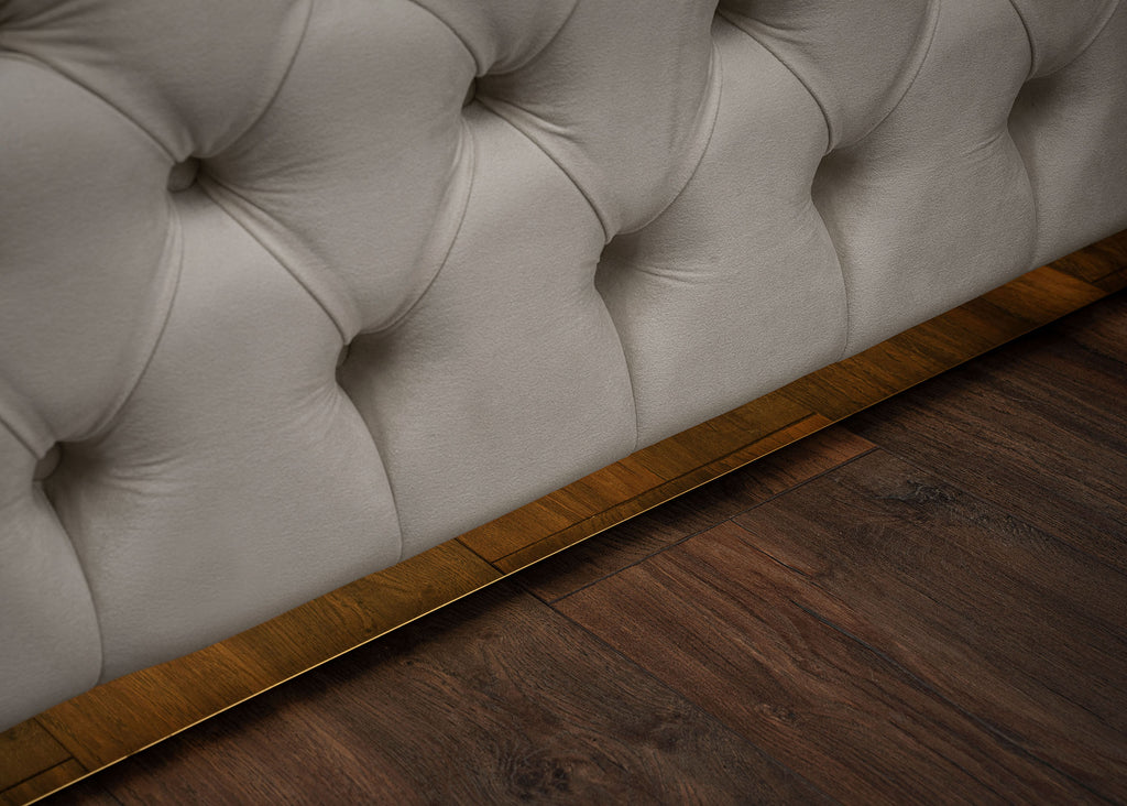 Velours Luxus Bett mit Bettkasten & Sitzbank mit Stauraum Creme PLAZA