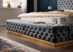 Velours Luxus Bett mit Bettkasten & Sitzbank mit Stauraum Dunkelgrau PLAZA