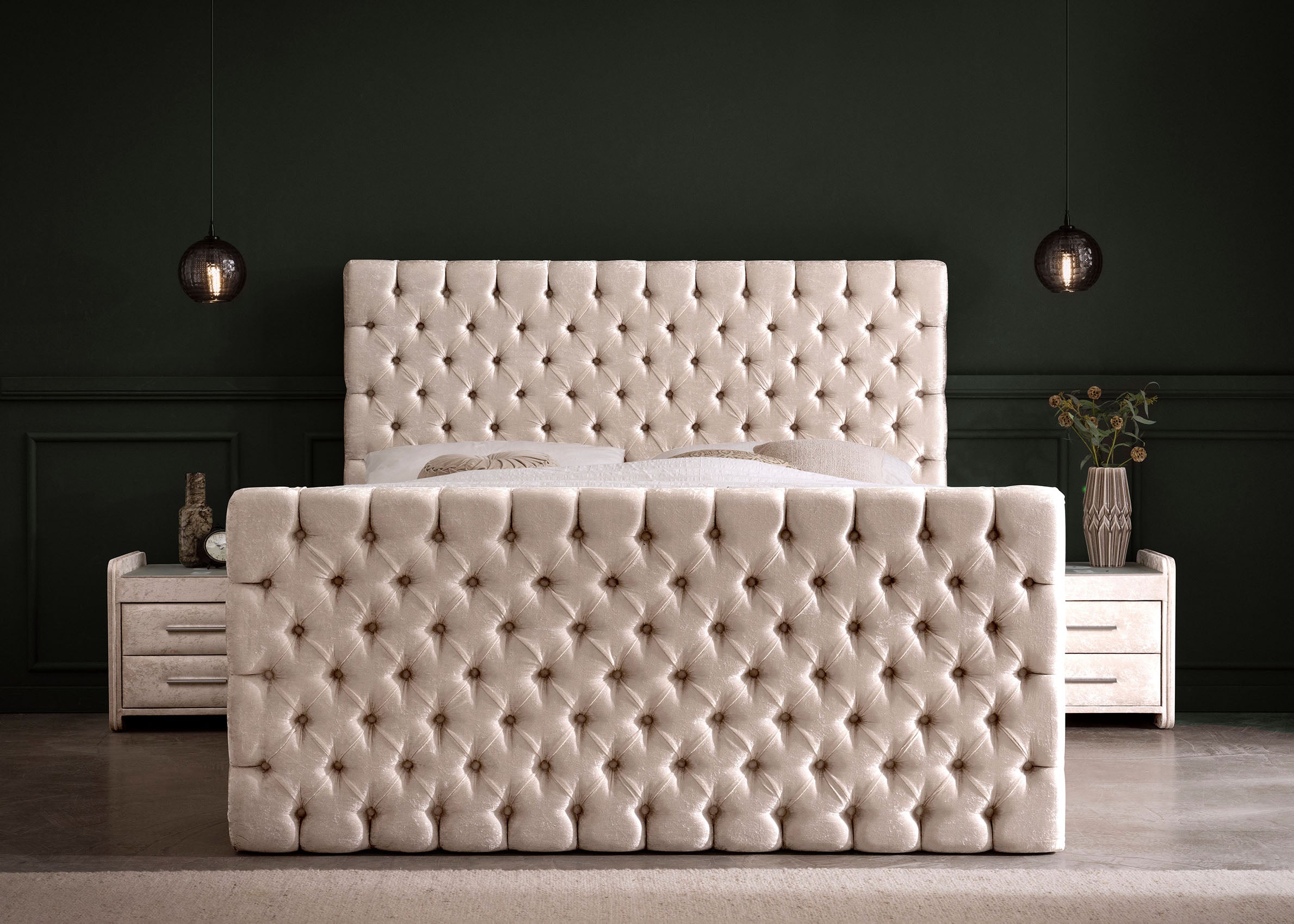 Crushed Velvet Luxus Boxspringbett Creme PLAZA