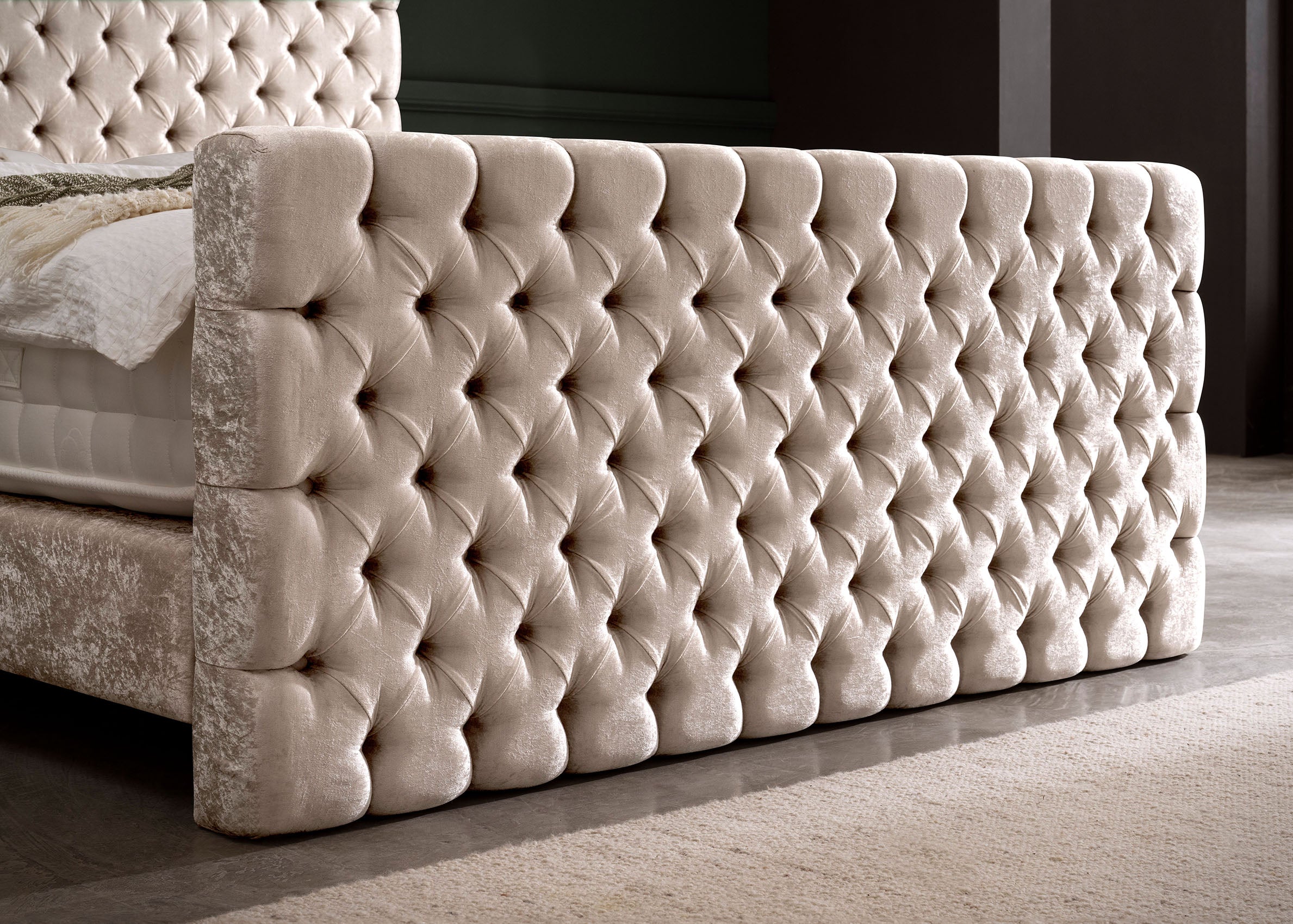 Crushed Velvet Luxus Boxspringbett Creme PLAZA