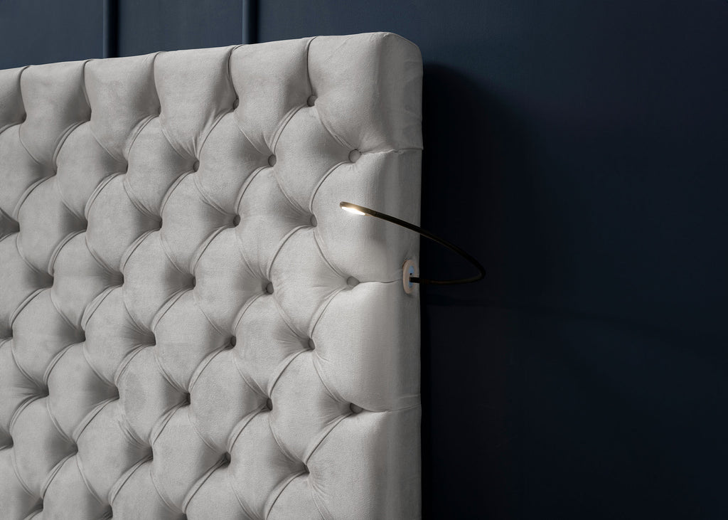 Velours Luxus Bett mit Bettkasten & Sitzbank mit Stauraum Grau PLAZA