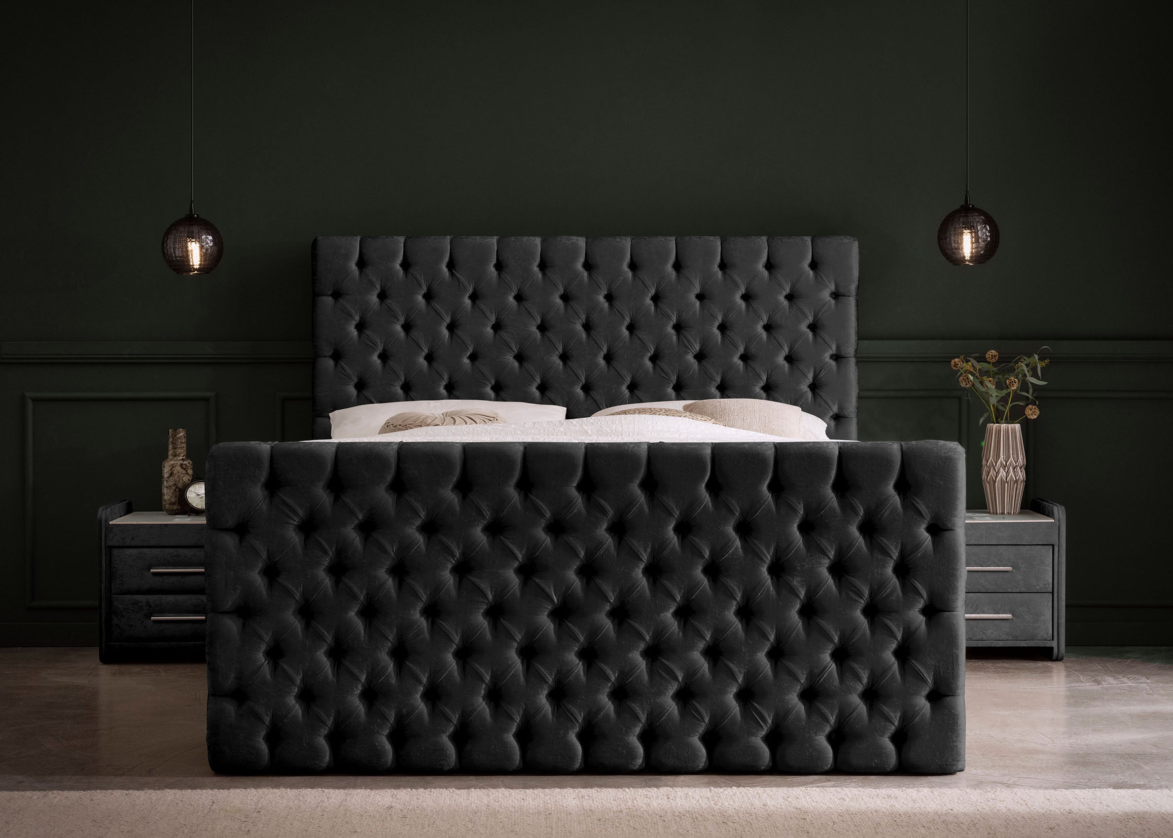 Crushed Velvet Luxus Boxspringbett Schwarz PLAZA