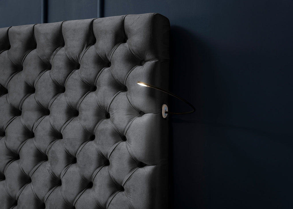 Velours Luxus Bett mit Bettkasten & Sitzbank mit Stauraum Schwarz PLAZA