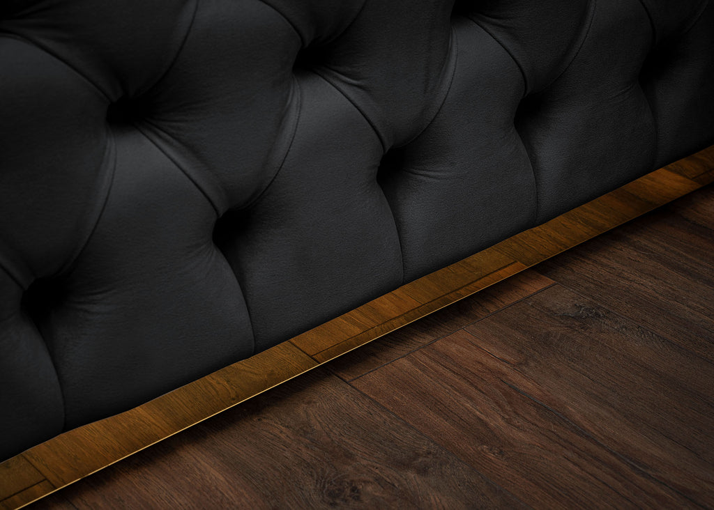 Velours Luxus Bett mit Bettkasten & Sitzbank mit Stauraum Schwarz PLAZA