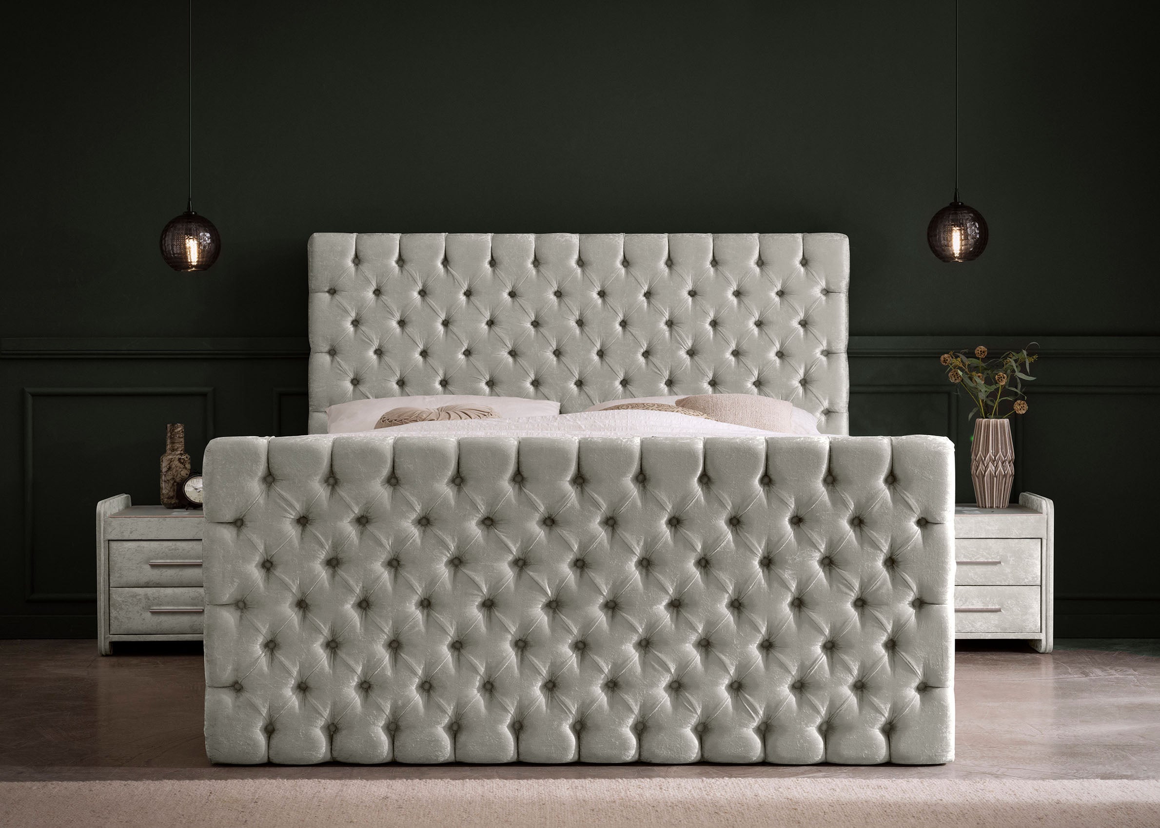 Crushed Velvet Luxus Boxspringbett Grau-Silber PLAZA