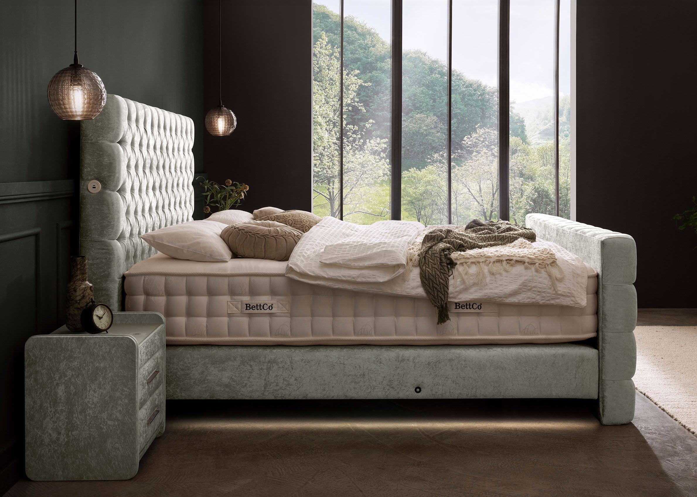 Crushed Velvet Luxus Boxspringbett Grau-Silber PLAZA