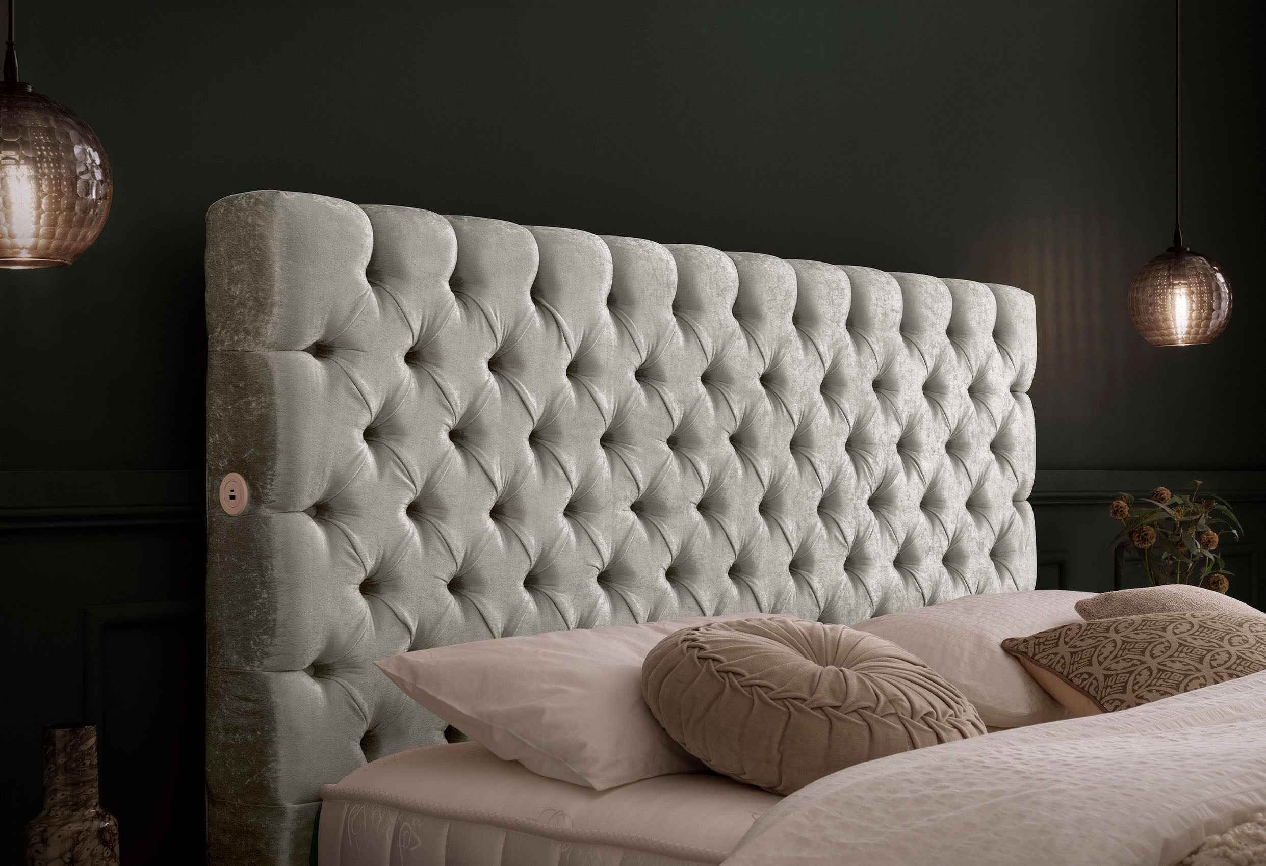 Crushed Velvet Luxus Boxspringbett Grau-Silber PLAZA