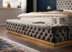 Velours Luxus Bett mit Bettkasten & Sitzbank mit Stauraum Taupe PLAZA