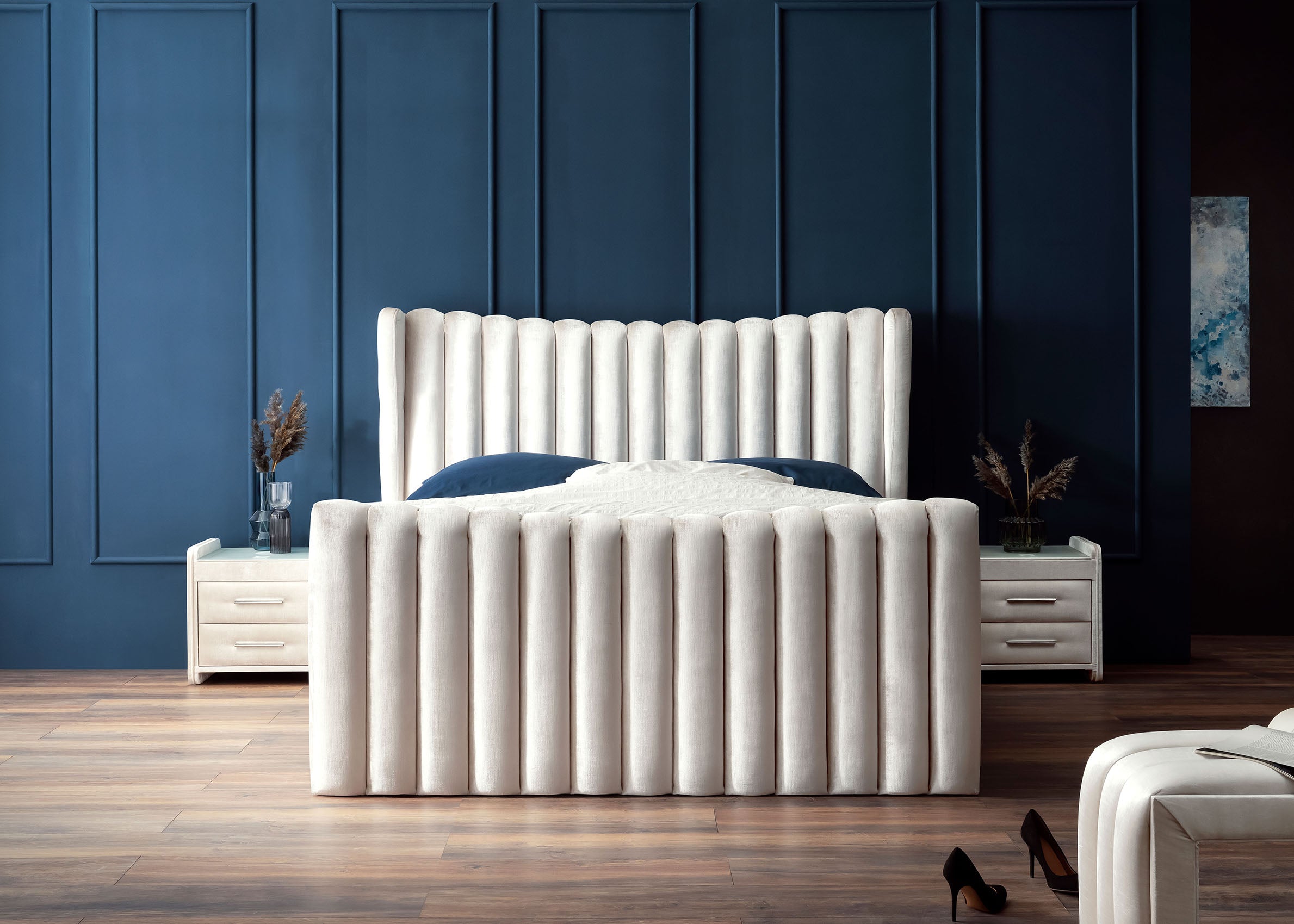 Crushed Velvet Luxus Boxspringbett Creme SAILOR