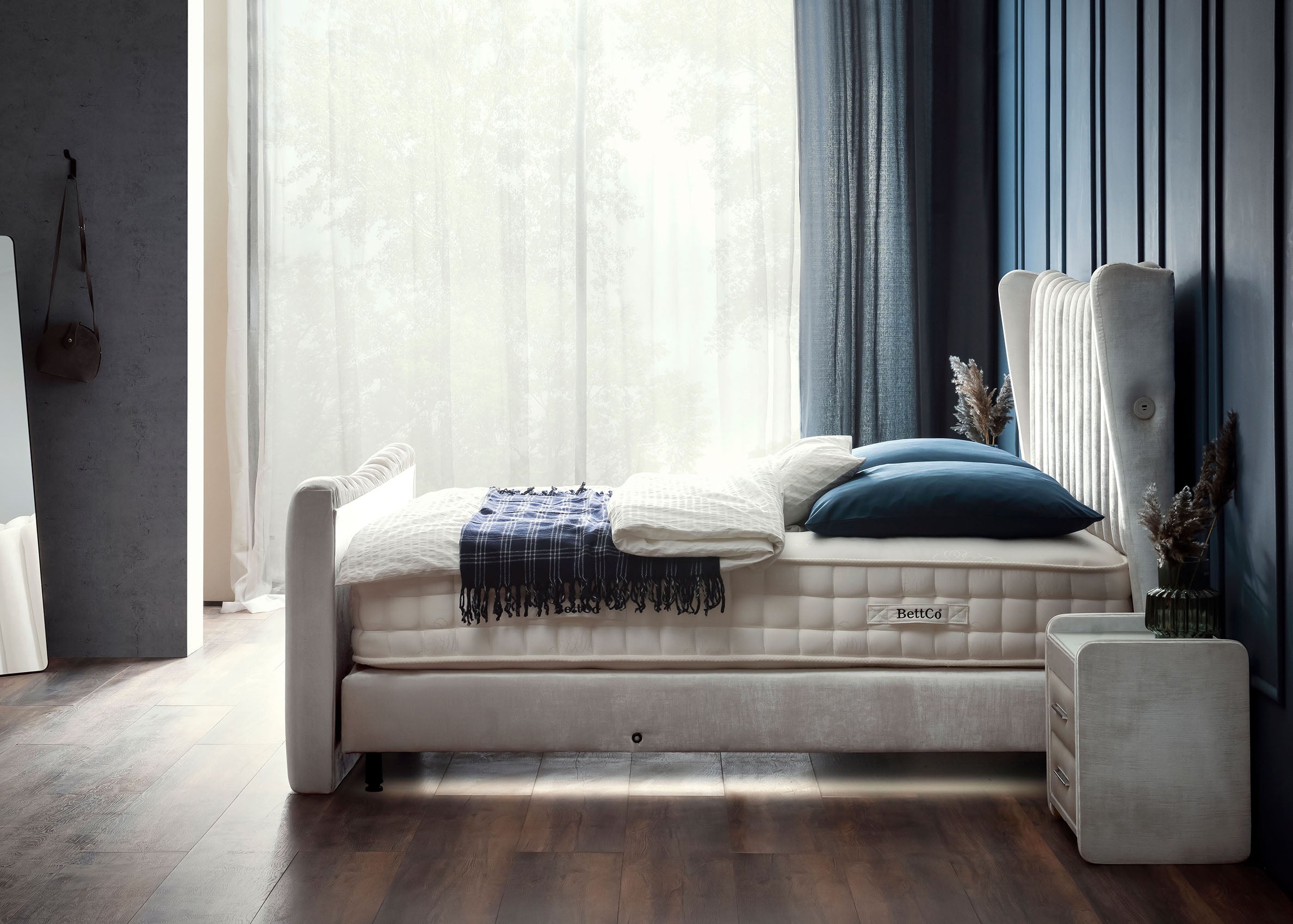 Crushed Velvet Luxus Boxspringbett Creme SAILOR