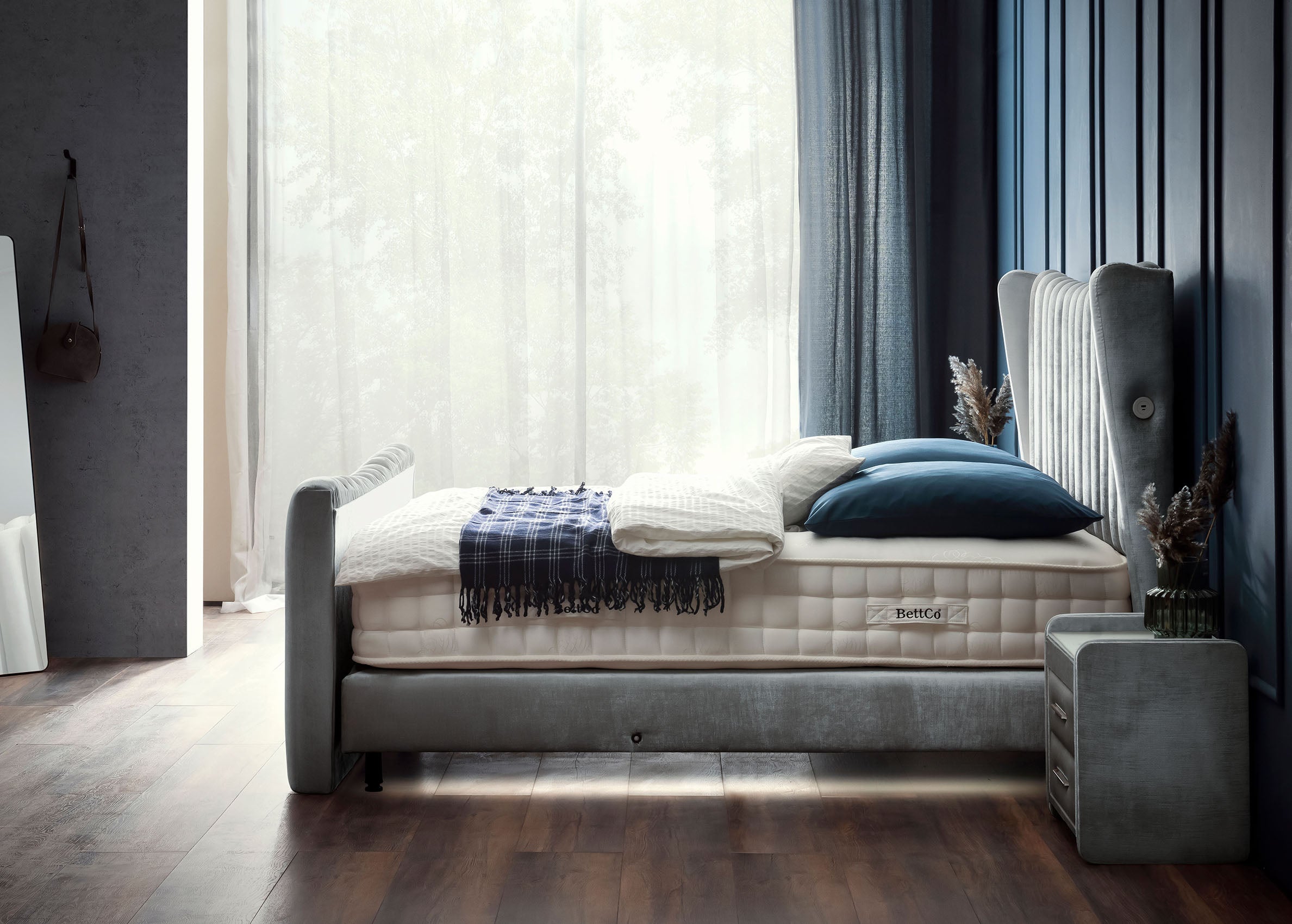 Crushed Velvet Luxus Boxspringbett Grau-Silber SAILOR