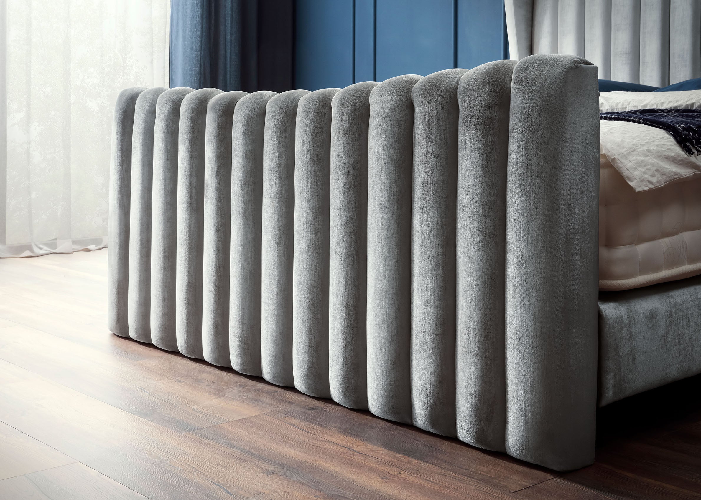 Crushed Velvet Luxus Boxspringbett Grau-Silber SAILOR