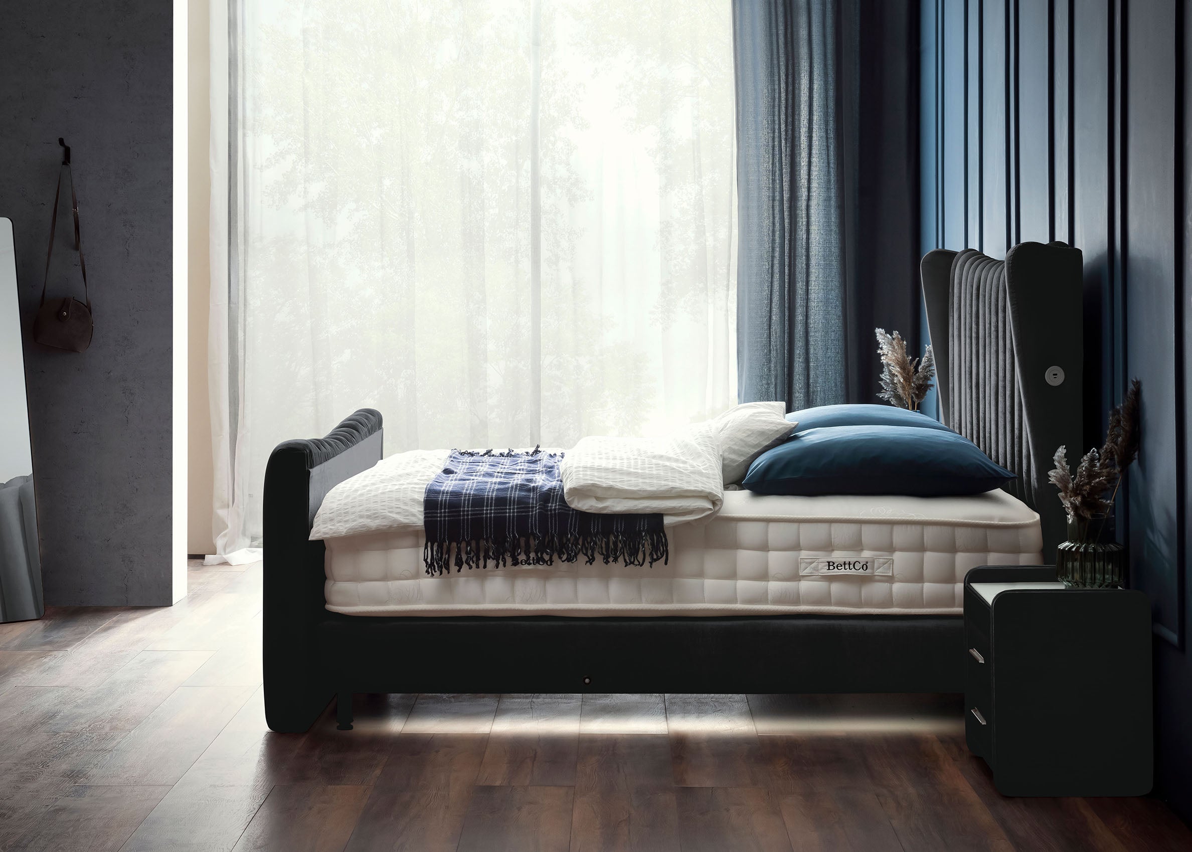 Crushed Velvet Luxus Boxspringbett Schwarz SAILOR