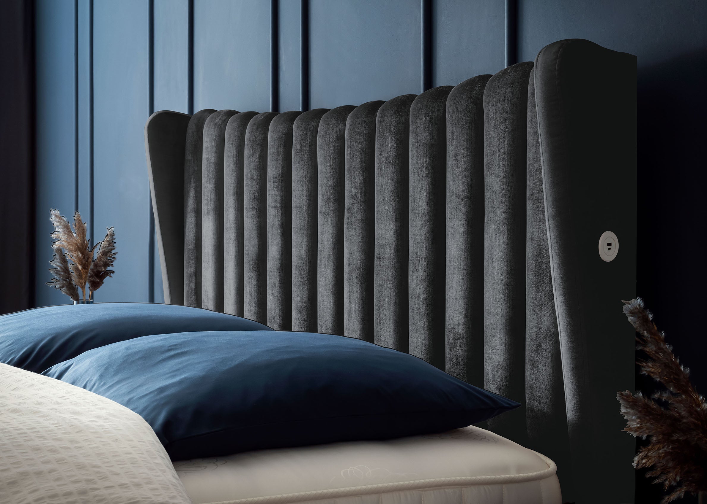 Crushed Velvet Luxus Boxspringbett Schwarz SAILOR