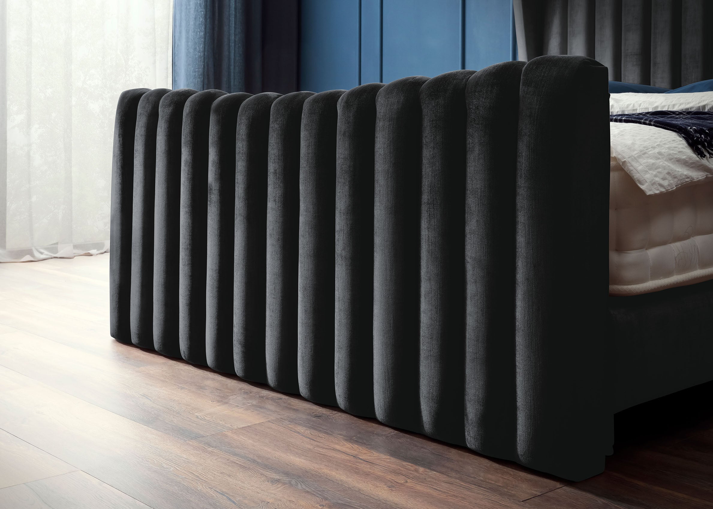 Crushed Velvet Luxus Boxspringbett Schwarz SAILOR