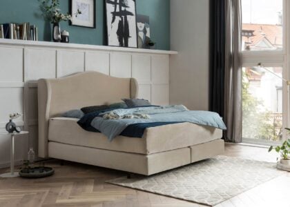 Boxspringbett Lissabon in Samt Beige mit passendem Sleep Cover