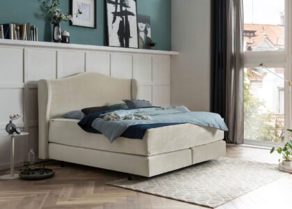 Boxspringbett Lissabon in Samt Creme mit passendem Sleep Cover