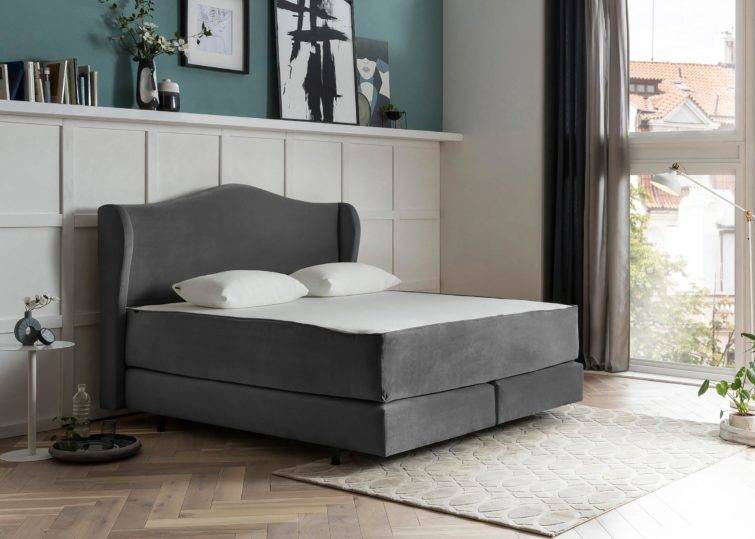 Boxspringbett Lissabon in Samt Dunkelgrau mit passendem Sleep Cover