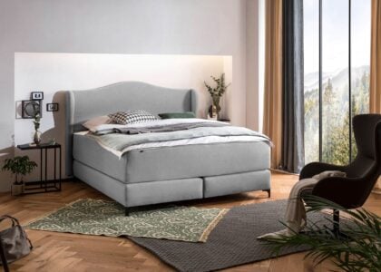 Boxspringbett Lissabon 180x200cm in Webstoff Hellgrau mit passenden Sleep Cover