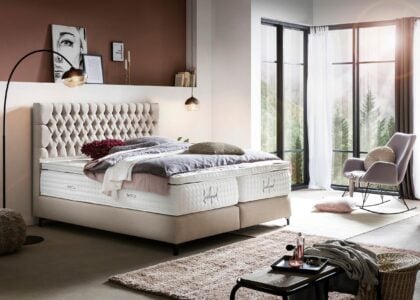 Boxspringbett Vegas in Webstoff Beige