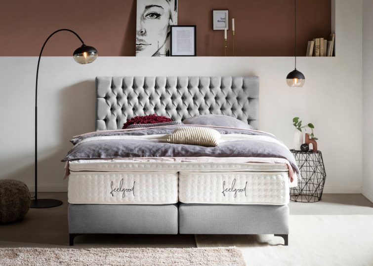 Boxspringbett Vegas in Webstoff Hellgrau