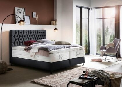 Boxspringbett Vegas in Webstoff Schwarz