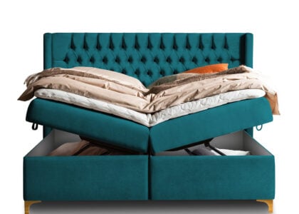 Boxspringbett mit Bettkasten Florida 200 x 200 cm in Petrol Samt