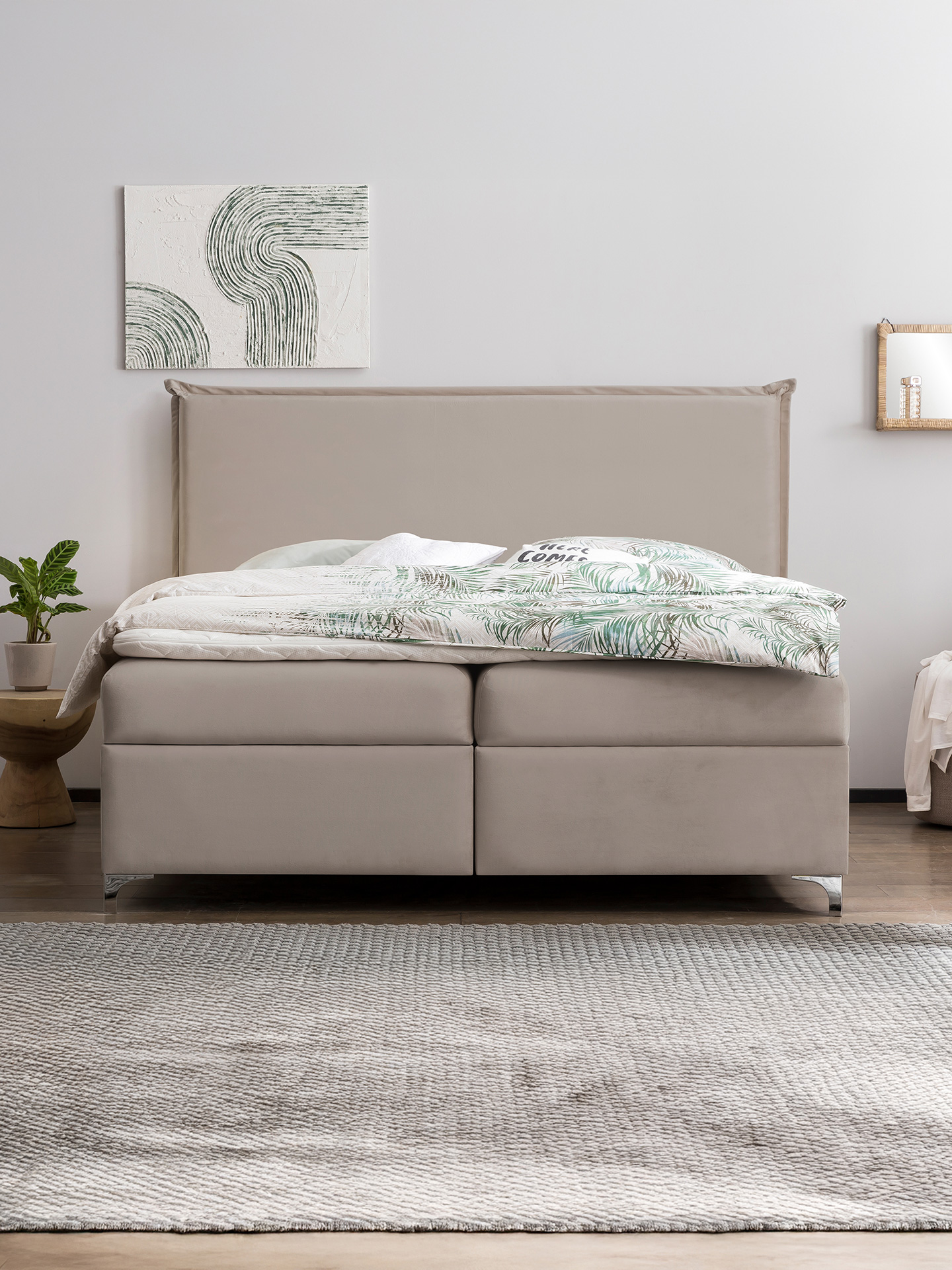 Boxspringbett-London-mit-Stauraum-in-Velours-Taupe-02 Boxspringbett mit Bettkasten London in Velours – Bild 2