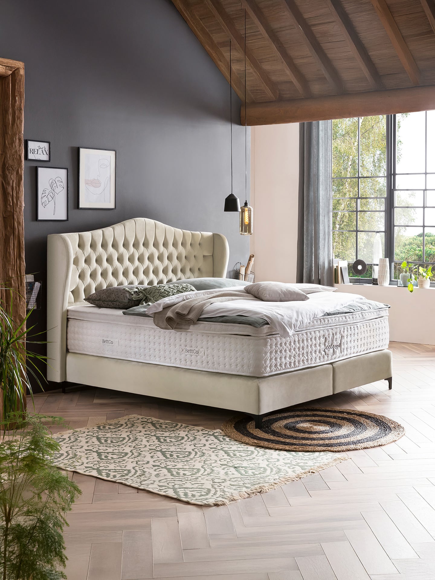 Boxspringbett Maison in Velours Creme 6 Boxspringbett Maison in Velours