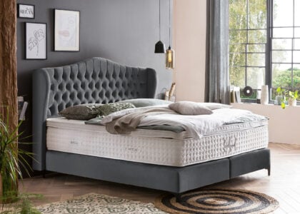 Boxspringbett Maison 180 x 200 cm in Dunkelgrau Velours
