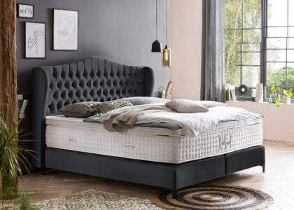 Boxspringbett Maison 180 x 200 cm in Schwarz Velours