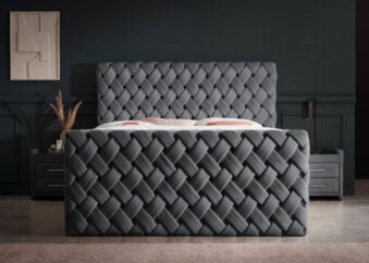 Luxus Boxspringbett mit Bettkasten Crowne in Anthrazit Picasso Velourstoff