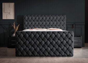Luxus Boxspringbett mit Bettkasten Crowne in Schwarz Picasso Velourstoff