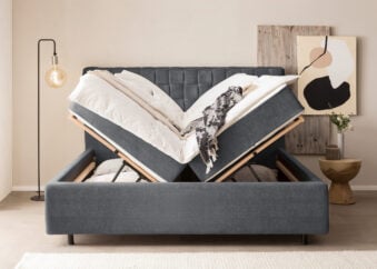Bett mit Bettkasten Barcelo in Teddystoff Grau
