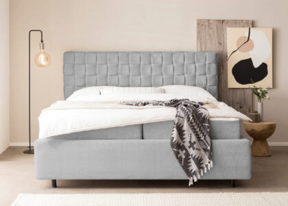 Bett mit Bettkasten Barcelo in Teddystoff Grau