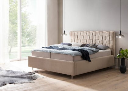 Bett mit Bettkasten Barcelo in Velour Creme