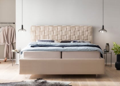 Bett mit Bettkasten Barcelo in Velour Creme