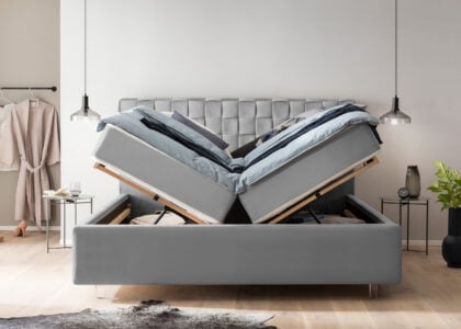 Bett mit Bettkasten Barcelo in Velour Grau