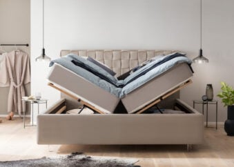 Bett mit Bettkasten Barcelo in Velour Taupe