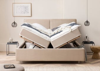 Bett mit Bettkasten Bari in Velour Creme