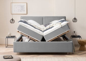Bett mit Bettkasten Bari in Velour Grau