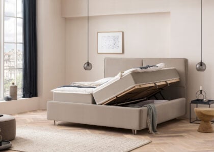 Bett mit Bettkasten Bari in Velour Taupe