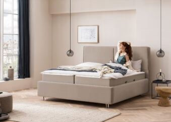 Bett mit Bettkasten Bari in Velour Taupe