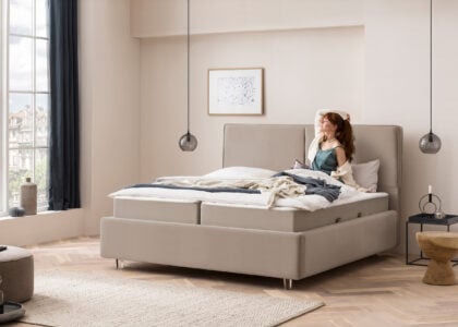 Bett mit Bettkasten Bari in Velour Taupe