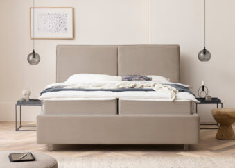 Bett mit Bettkasten Bari in Velour Taupe