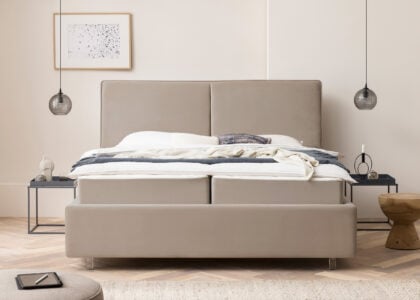 Bett mit Bettkasten Bari in Velour Taupe