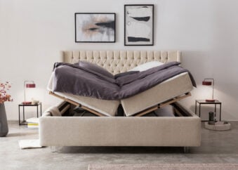 Bett mit Bettkasten Florida 200 x 200 cm in Creme Teddystoff