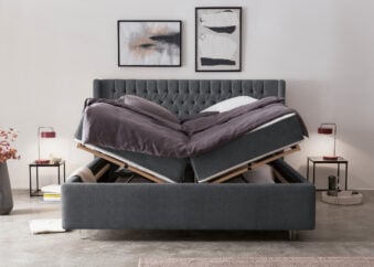 Bett mit Bettkasten Florida 200 x 200 cm in Dunkelgrau Teddystoff